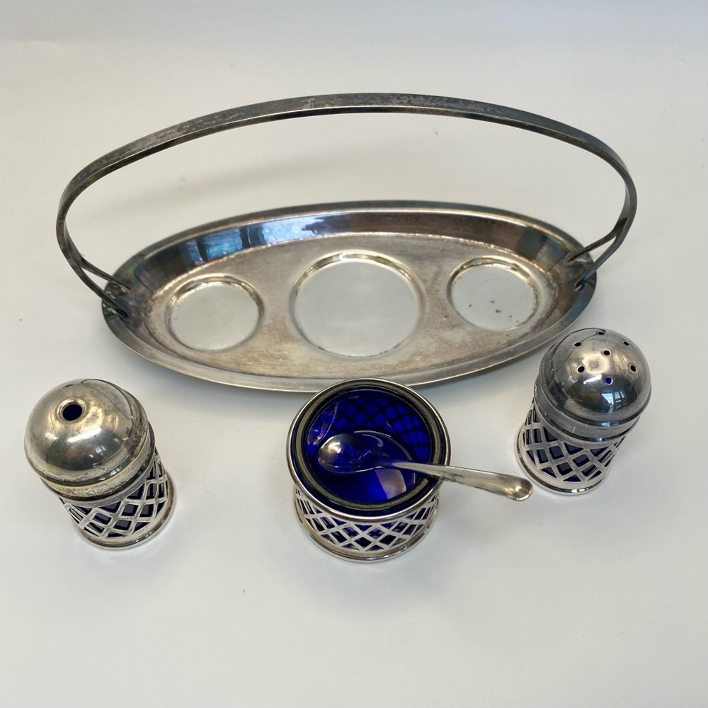 Silver plate and cobalt cruet set - Picture 3 of 6